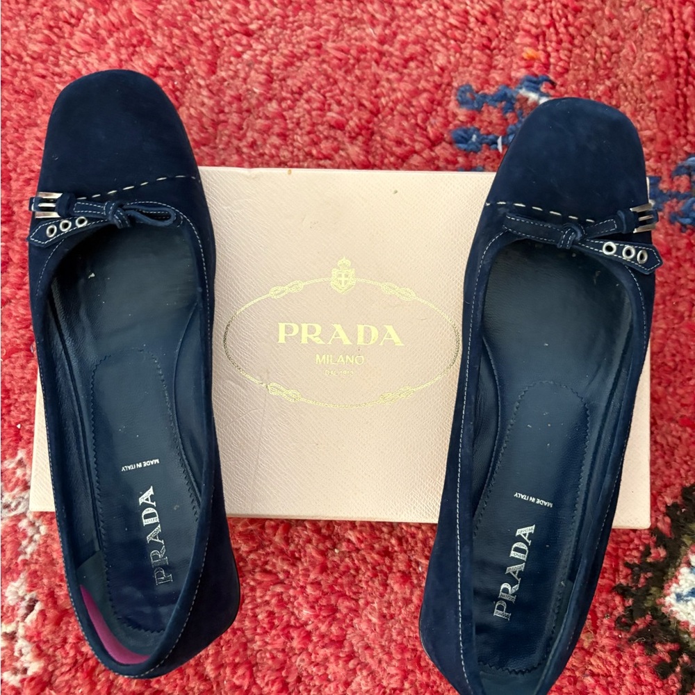 Prada Women's Navy Blue Flats with Bow